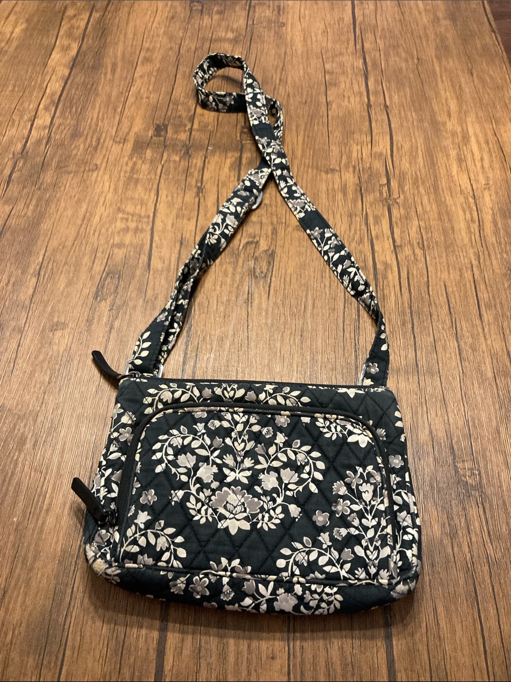 Vera Bradley Black and Cream Quilted Floral Crossbody